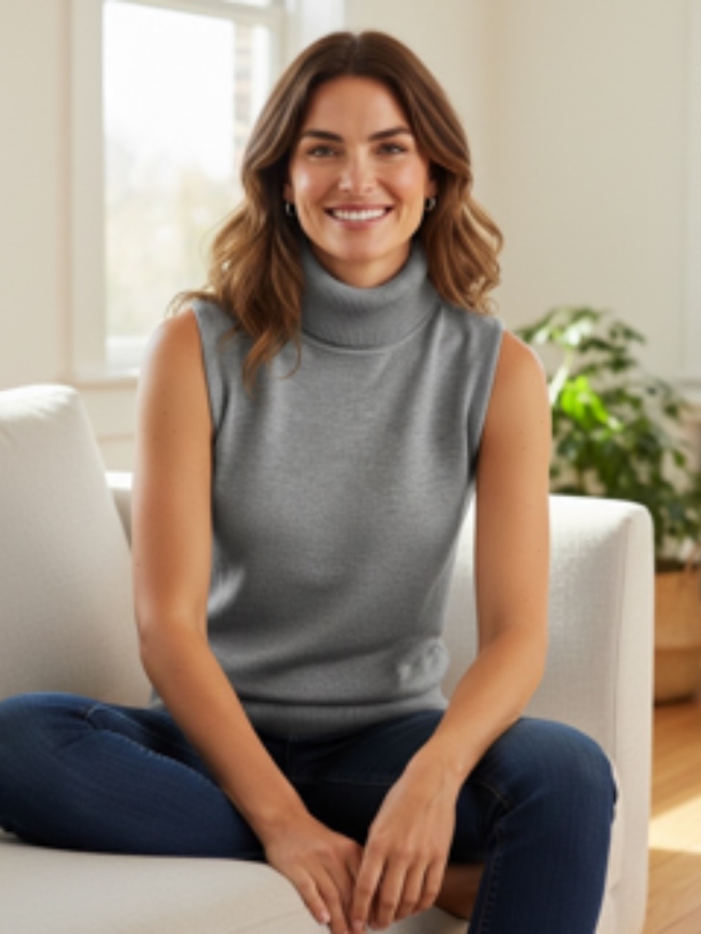 Cable & Gauge Heather Grey Sleeveless Turtleneck Sweater Size S